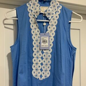 Sail to Sable classic maxi linen- blend tunic in marina blue, size XS.